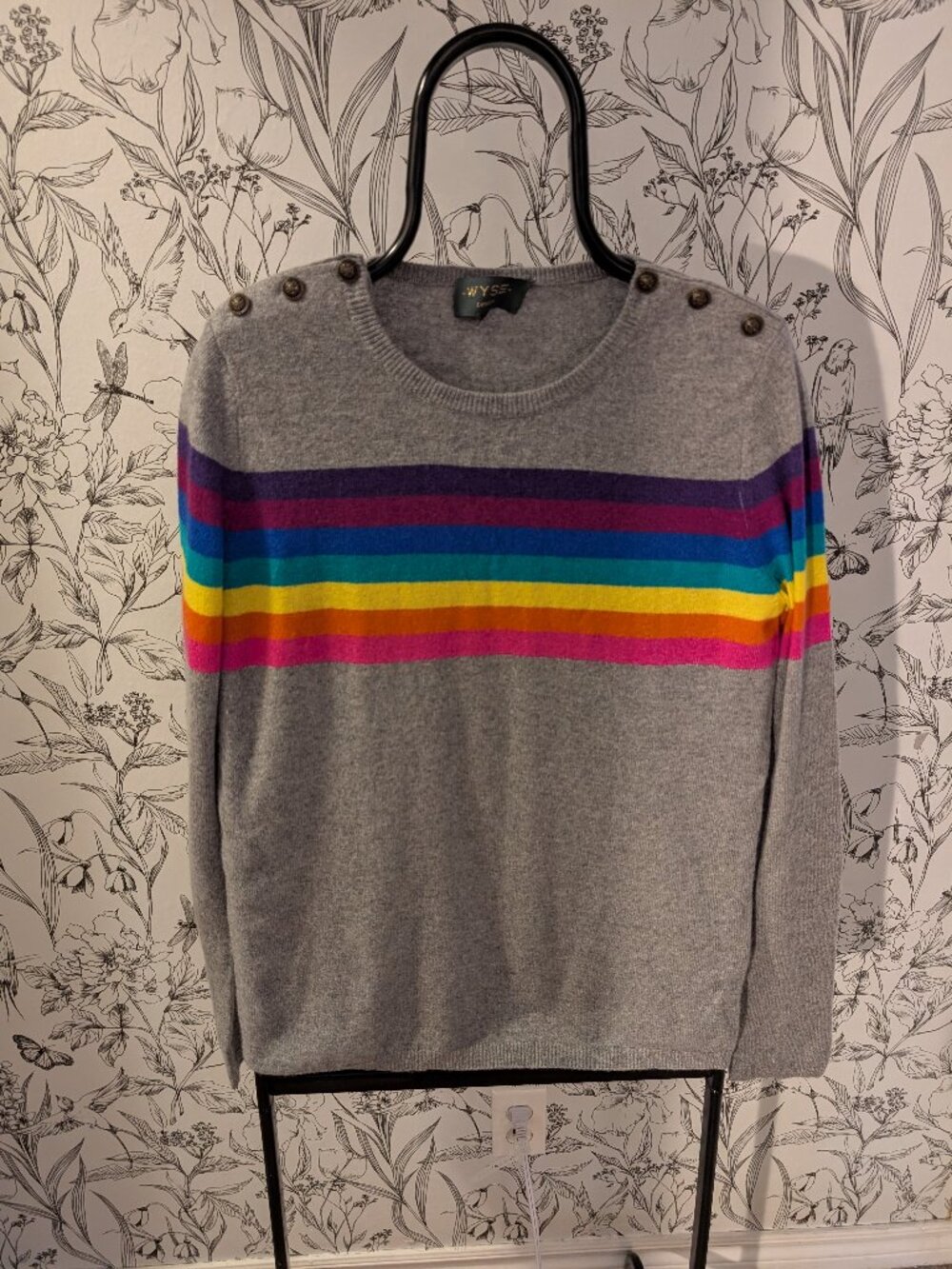 Wyse London 100% Cashmere Rainbow Stripe Sweater Grey